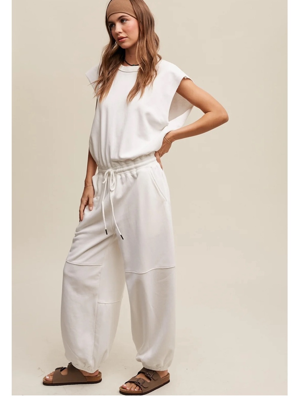 Free People FP Movement Throw And Go Onesie Cream Jumpsuit